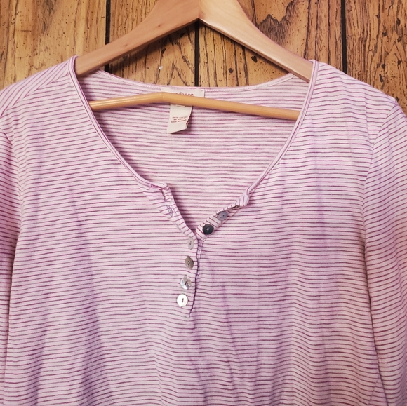 SUNDANCE Pink White Striped Long Sleeve Henley Top - Medium - Picture 2 of 5
